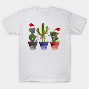 Cactus Christmas Lights Decoration Santa Hat Cactus Lovers T-Shirt